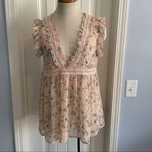 POL Small Floral Sleeveless Babydoll Top Blouse Boho Peasant